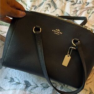 Coach Black Leather Satchel with Gold Accents